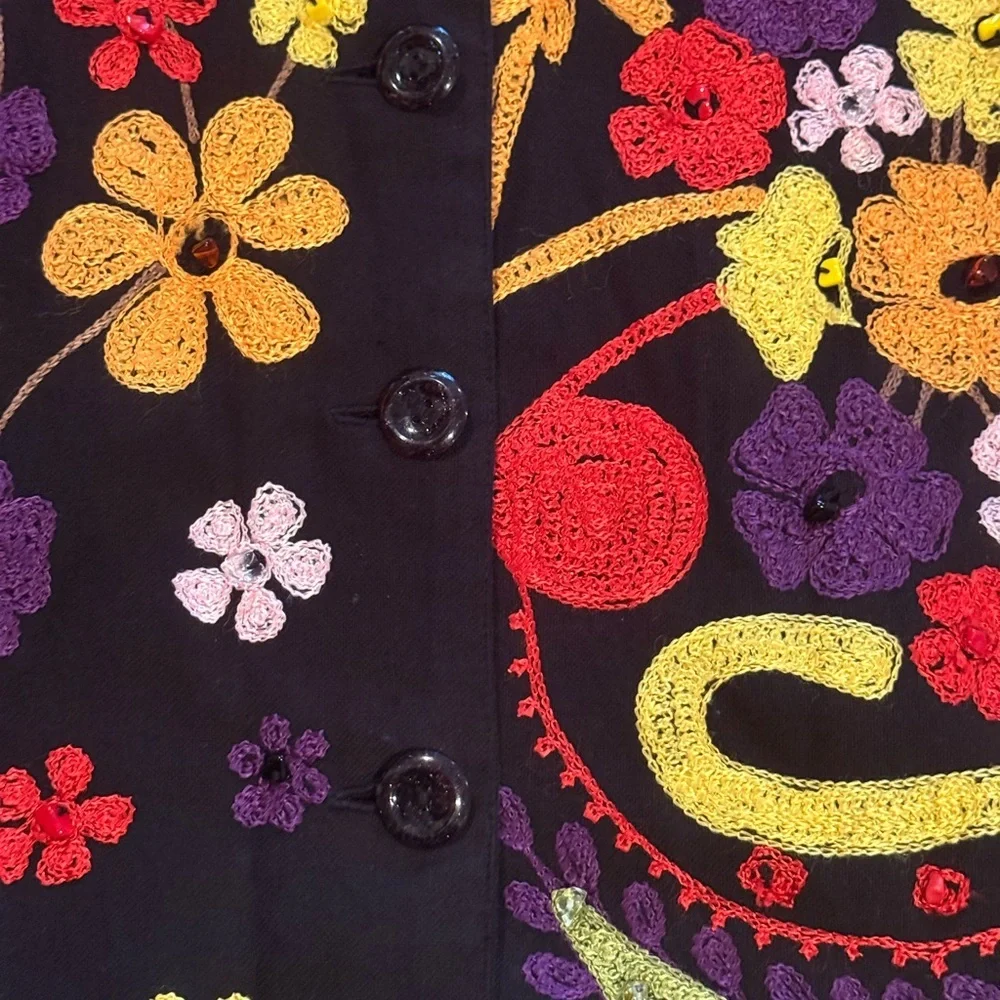ANAGE Embroidered Floral Cotton Jacket Shirt | Size M